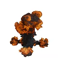 Volcanic Eruption 3D Model with Orange Yellow Magma and Gray Rocks on Black Background