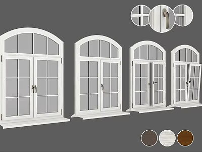 White Arched Top Casement Windows With Multiple Color Options And Handle Details 3d model