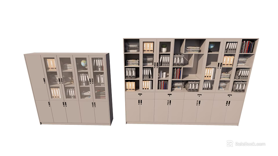 Office Storage Cabinets With Glass Doors And Shelves For Books Files Globe 3d model 