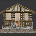 Traditional Rural Self Built House With Tiled Roof Wooden Porch And Stone Foundation