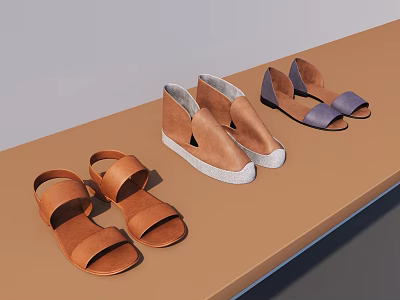 Women's Open Toe Sandals in Brown Gray Purple with Platform Heel on Display Stand 3d model