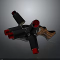 Multi Barrel Gun With Wooden Stock Black Barrels And Red Muzzles