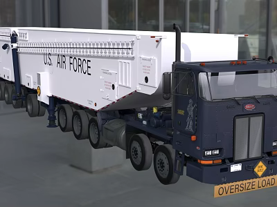 U.S. Air Force Oversize Load Truck With Extended Flatbed Trailer And Military Markings 3d model