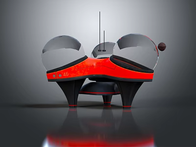 Futuristic Equipment with Transparent Hemispheres Red Main Body Black Supporting Legs and Top Antenna 3d model