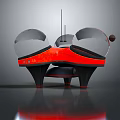 Futuristic Equipment with Transparent Hemispheres Red Main Body Black Supporting Legs and Top Antenna