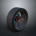 Black Tire With Detailed Tread Pattern And Stylish Wheel Rim Red Accents
