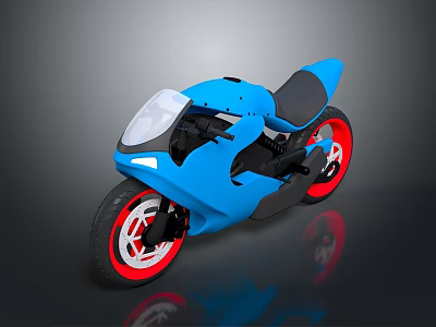 Sleek Modern Blue Motorcycle With Black Seat Red Rims And Stylish Design 3d model