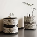 Unique Artistic Marbled Pattern Round Bedside Tables With Drawer Storage For Modern Elegant Bedroom Decor