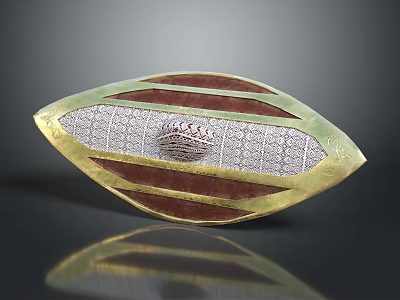 Oval Shaped Decorative Ornament With Gold Brown Stripes And Intricate Central Design 3d model
