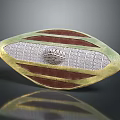 Oval Shaped Decorative Ornament With Gold Brown Stripes And Intricate Central Design