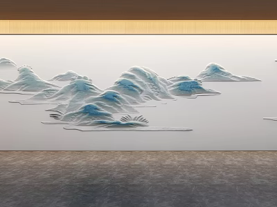 3D Relief Landscape Painting With Blue Mountains And White Waves On Light Background 3d model