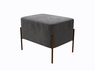 Modern Gray Upholstered Ottoman With Metal Legs For Living Room Decor 3d model