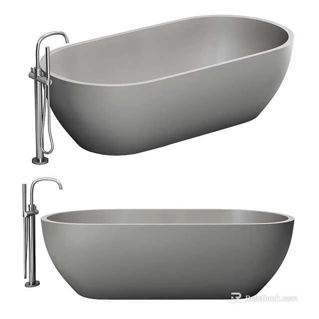 Modern Sleek Gray Freestanding Bathtub With Chrome Faucet And Design 3d model 