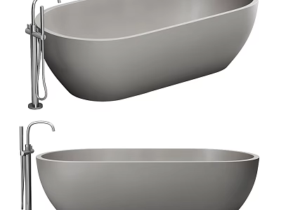 Modern Sleek Gray Freestanding Bathtub With Chrome Faucet And Design 3d model
