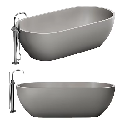 Modern Sleek Gray Freestanding Bathtub With Chrome Faucet And Design 3d model