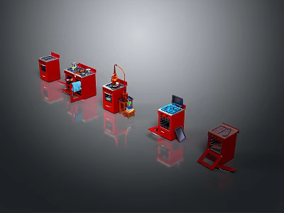 Red Computer Devices with Multiple Components and Modern Design Features 3d model