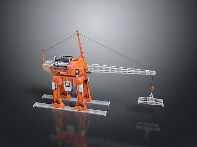 Orange Toy Crane Model With Extended Boom Hook And Stable Base Structure 3d model
