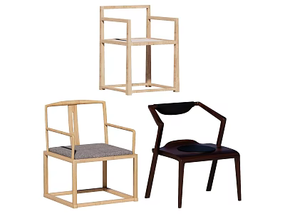 Modern Single Chair Designs with Wooden Frame and Upholstered Seats in Minimalist Style 3d model