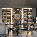 Elegant Modern Restaurant Interior With Bar Counter Dining Table Wine Racks And Decorative Lighting 3d model
