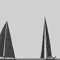 Pair of Modern Decorative Sailboat Model Ornaments with Black Sails and Yellow Base