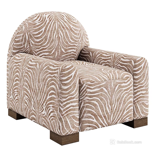 Cozy Single Sofa With Beige And White Zebra Pattern Armrests And Wooden Legs 3d model 