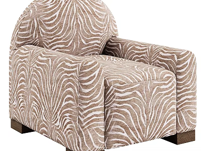 Cozy Single Sofa With Beige And White Zebra Pattern Armrests And Wooden Legs 3d model