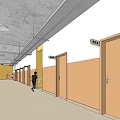 Elevator Hallway Interior With Multiple Doors Signs Light Colored Walls And Floor Tiles