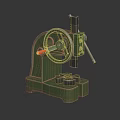 Green Manual Press Machine With Circular Wheel Red Lever And Star Shaped Workbench Base 3d model
