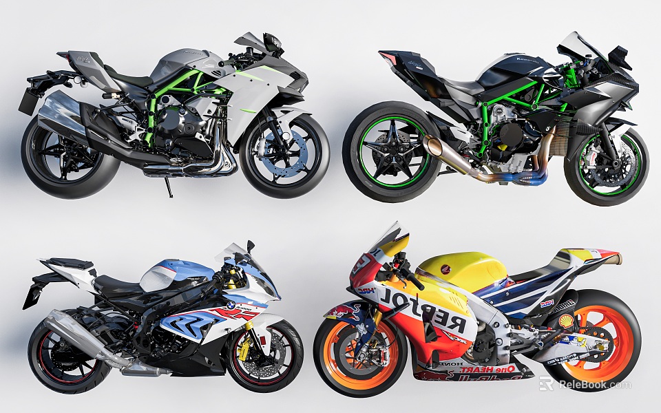 Variety Of High Performance Motorcycles Displayed 3d model 
