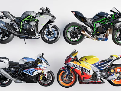 Variety Of High Performance Motorcycles Displayed 3d model
