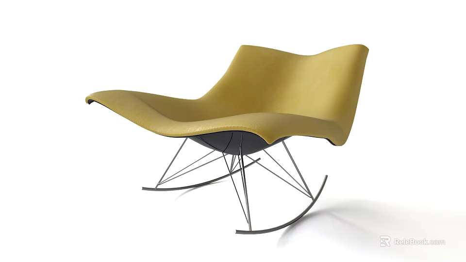 Yellow Leisure Chair Modern Curved Design With Metal Base And Minimalist Style 3d model 