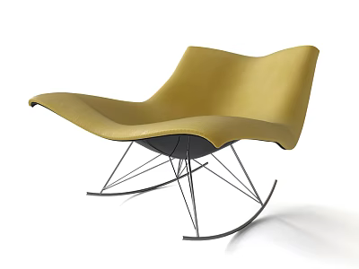 Yellow Leisure Chair Modern Curved Design With Metal Base And Minimalist Style 3d model