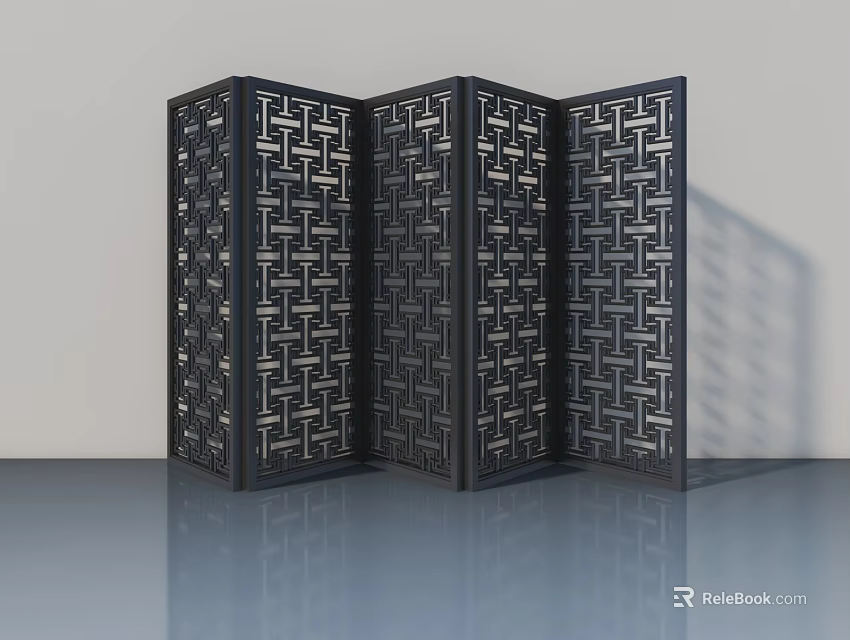 Black Folding Doors with Intricate Geometric Lattice Pattern for Interior Partition 3d model