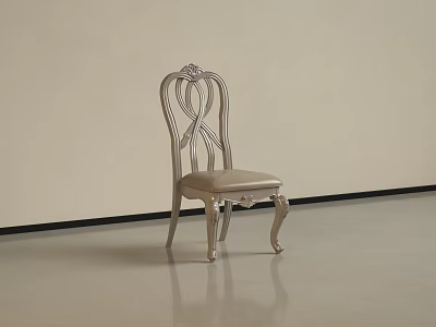 Elegant Silver Dining Chair With Carved Backrest Upholstered Seat And Curved Legs 3d model