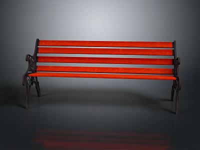 Red Wooden Slat Bench With Black Metal Legs As Outdoor Furniture Piece 3d model