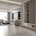 Modern Living And Dining Area With White Sofa Coffee Tables Rug Artwork And Plant