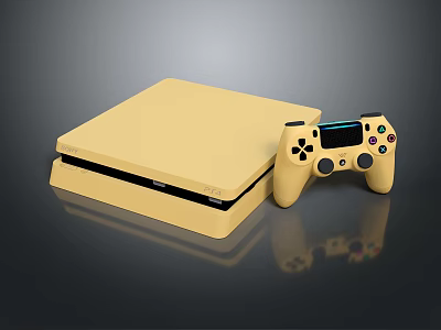 Yellow Gaming Console And Wireless Controller For Home Entertainment Electronics 3d model