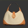 Stylish Orange And Beige Handbag With GG Logo Woven Fabric And Leather Trim