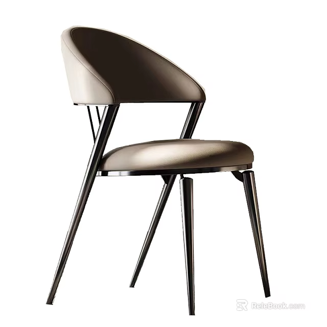 Elegant Modern Dining Chair Featuring Leather Seat Curved Backrest And Metal Legs 3d model 