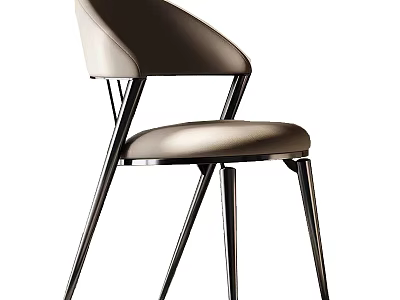 Elegant Modern Dining Chair Featuring Leather Seat Curved Backrest And Metal Legs 3d model