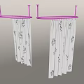 White Curtain With Pattern Hanging On Curved Metal Rod Design 3d model