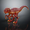 Fierce Red Dinosaur Fantasy Creature Model With Glowing Eyes And Sharp Claws