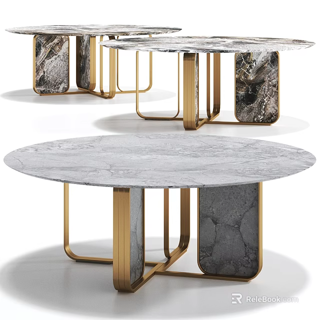 Modern Round Side Table With Gray Marble Top And Golden Metal Legs Design 3d model 