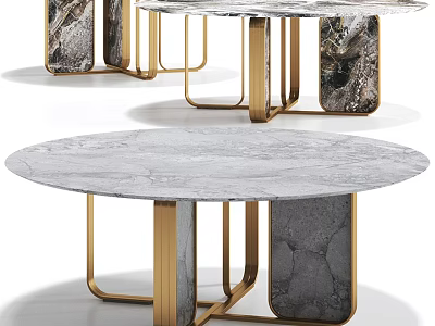 Modern Round Side Table With Gray Marble Top And Golden Metal Legs Design 3d model