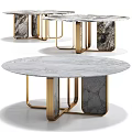 Modern Round Side Table With Gray Marble Top And Golden Metal Legs Design