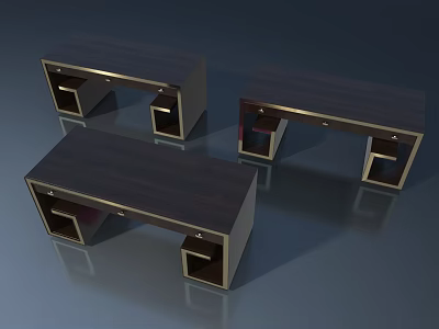 Three Dark Flush Doors With Golden Trim For Modern Home Interior Design 3d model