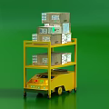 Commercial Equipment Yellow Multi Layer Storage Trolley With Wheels For Stacking Boxes 3d model