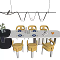 Modern Round Dining Table Set With Yellow Chairs Black Side Table And Green Plant 3d model