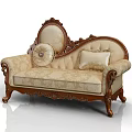 Classical Carved Wooden Frame Chaise Lounge with Elegant Fabric and Decorative Pillows