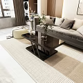 Modern Black Glass Coffee Table in Living Room with Sofa and Green Plant